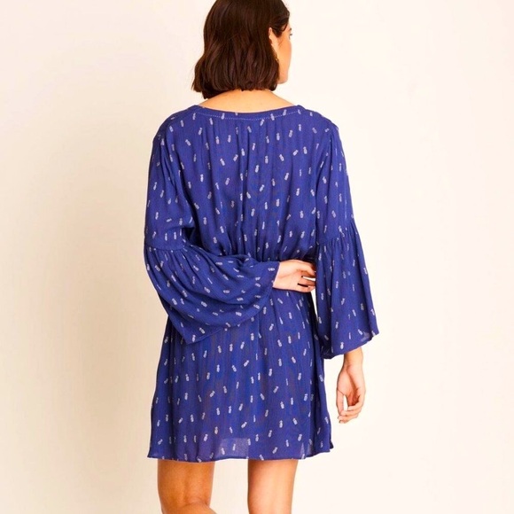 NWT HATLEY Selena Boho Tunic Dress Navy Silver Pineapples Tassels XS MSRP $268 - Picture 3 of 9